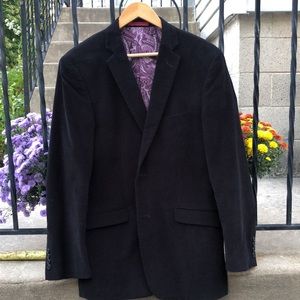 Men’s Ribbed Black Blazer Purple Lining